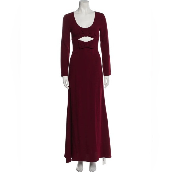 Staud burgundy Lido cutout long sleeve maxi dress with bows - XS - Picture 5 of 7